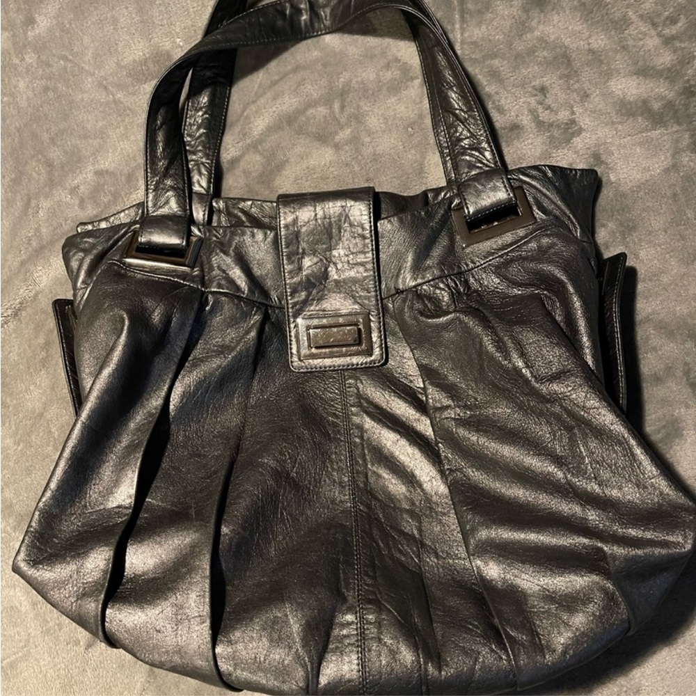 Kooba Black Leather Slouch Hobo with Logo Plaque